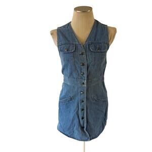 NWT Vtg Y2K 2000s Denim Jumper Button Mini Dress Sz XS Cottagecore Cowgirl